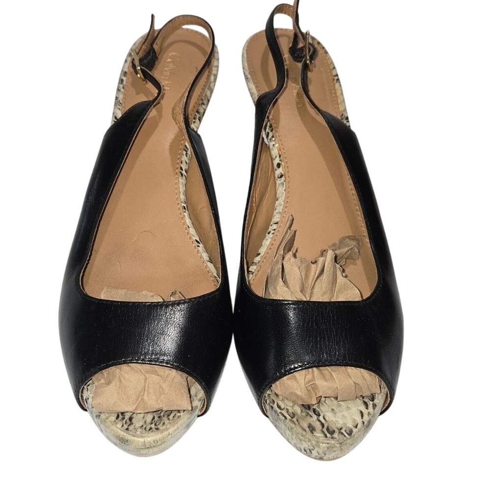 Calvin Klein Giny Black Snakeskin Peep Toe Slingback Heels